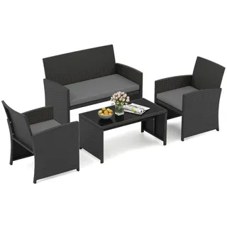 COSTWAY Balkonset, 4 Personen, aus Rattan Gartenmöbel Set grau