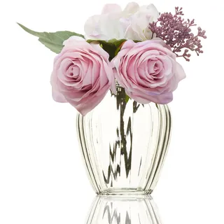 Kleine Blumenvase aus geriffeltem Glas, 13 cm, Mini-Blumenvase für Rosen, Tulpen, Posen, Narzissen, kleine Knospenbehälter, Glasvasen für Tischdekoration