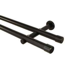 Gardinenstange 20 mm 2-läufig Metall Schwarz Endstück Kappe, iso-design, Ø 20 mm, 2-läufig, Fixmaß, mit Bohren, Metall schwarz Ø 20 mm x 120 cm