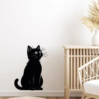 GRAZDesign Wandtattoo Katze sitzend Katzenmotiv für Wohnzimmer Küche Schlafzimmer Flur, Vinylfolie selbstklebend, Wandaufkleber - 53x40cm / lindgrün