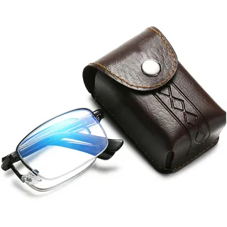 Lanomi Faltbare Multifokale Lesebrille Blaulichtfilter Metallrahmen Gleitsichtbrille Kompakte Lesehilfe Leichte Klappbrille mit Etui Schwarz 2.5 - M