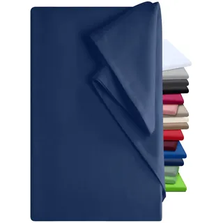 npluseins Bettlaken 240x275cm – Leintuch ohne Gummizug – Tuch ist ideal für Terrasse Reisen Camping und Tischtuch - Wohnmobil Laken - Betttuch ohne Gummizug – 100% Baumwolle, ca. 240 x 275 cm, Navy