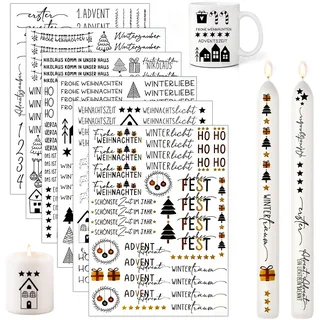 6 PCS Kerzentattoos Weihnachten, Wasserschiebefolie Kerzen Aufkleber Weihnachten, Kerzen Tattoo Advent, DIY Kerzensticker, Kerzen Folie Weihnachten für Kerzen Keramik