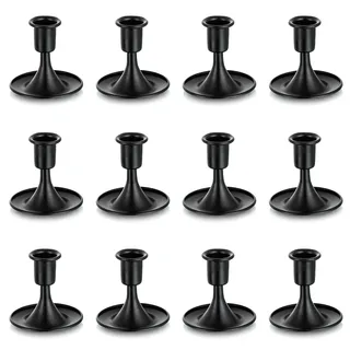 Romadedi Kerzenständer Stabkerzen Schwarz Klein - 12er Set Kerzenhalter Stabkerze Metall Vintage Morden Deko für Adventskranz Halloween Wohnzimmer Weihnachten Hochzeit Tischdeko