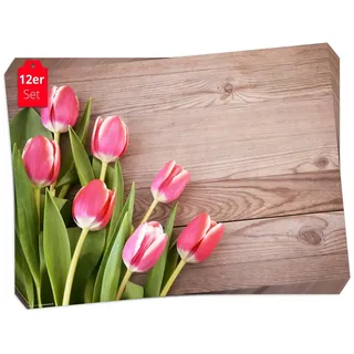 Tischsetmacher Platzset Tischset Frühling, Ostern & Blumen - Rosa Tulpen, (aus Naturpapier in Aufbewahrungsmappe für tolles Ambiente, 12-St., 44 x 32 cm / rosa), Tischdeko Made in Germany bunt|rosa
