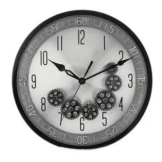 Wanduhr ø35x6 cm mit Zahnrädern - Industrial-Optik, ideal für Wohnzimmer & Büro Schwarz/Silber