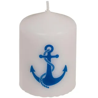 ReWu Stumpenkerze Kerze Echtwachskerze Anker Weiß/Blau Maritim Wohndekoration Geschenkidee Haushaltskerze Spruchkerze 6 x 8 cm