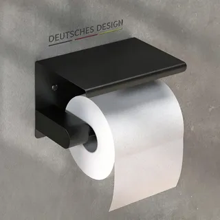 Toilettenpapierhalter mit Ablage, Edelstahl WC-Rollenhalter zur Wandmontage, Kleben oder Bohren, Dunkelgrau