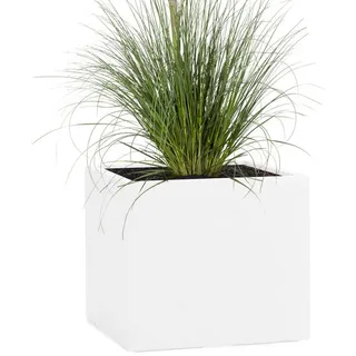 Pflanzwerk® Pflanzkübel CUBE Premium Fiberglas Blumenkübel Frostbeständig mit Lotus-Effekt, Lotus-Effekt - Handgefertigt - Eckig - Frostbeständig weiß 44 cm x 38 cm x 44 cm