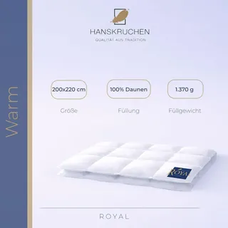 HANSKRUCHEN GmbH HANSKRUCHEN® Royal Bettdecke Daunen 100% 200x220 cm Warm waschbar Allergiker Winterbettdecke atmungsaktiv Dauneneinziehdecke weiss - Weiß