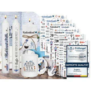 Sugeru 6 PCS Kerzentattoo (200+ Muster),Wassertransferdruck | wasserschiebefolie kerzen | Kerzenfolie | kerzenaufkleber sticker | Kerzen dekorieren |Sprüche, Meer, Anker, Schiff, Hafen,Sommer(Ozean)