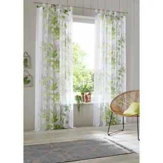 OTTO home Gardine Ina, 2er- Set, Schlaufen, transparent, einseitig bedruckt (2 St), Schlaufen, transparent, Voile, 2-er Set, einseitig floral bedruckt, Voile, Blumen grün 144 cm x 225 cm