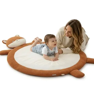 RUGUIES Krabbeldecke Baby Gepolstert und rutschfest (100x100 cm) - Spielmatte und Krabbelunterlage, Weicher Plüsch Waschbar für Kinderzimmer und Sensorische Förderung (Fuchs)