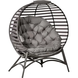 Outsunny Papasansessel Gartenstuhl 2 Körbe Kissen oval Loungesessel faltbar Balkon Terrasse Sandbraun Stahl 118x75x139cm Aosom