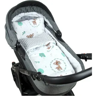 Babylux Babydecke Minky PLÜSCH Kuscheldecke Decke 75 x 60 cm + Kissen 2 TLG Set für Kinderwagen/Wiege (MP120B. Wald REH + Grau)