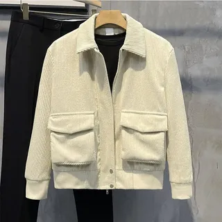 Herren Cordjacke Loose Fit mit großen Taschen ideal für Frühling und Herbst Saison (M Aprikose)