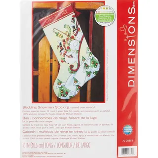 Dimensions D70-08853, Weihnachtsstrumpf mit rodelnden Schneemännern zum Selbstbesticken