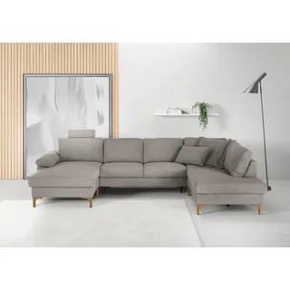 Candy Wohnlandschaft 3C CANDY "Lecce, wahlweise PUR-Schaumstoff oder Tonnentaschenfederkern U-Form", grau, B:339cm H:86cm T:220cm, 95% Polyester, 5% Nylon, Sofas, Wohnlandschaft, Bettkasten in Umbauecke und Longchair, sowie Querschläfer im 2-Sitzer