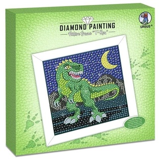 URSUS Kinder-Bastelsets Diamond Painting Picture Frame TRex, Holzrahmen weiß lackiert, 20 x 20 x 3 cm