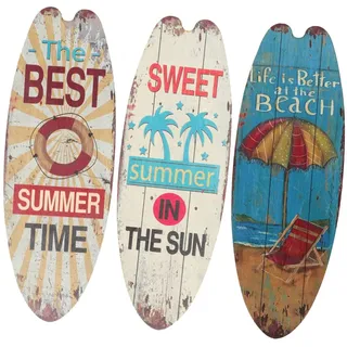Zerodeko 3 Stück Surfbrett Deko Sommerdeko 45cm Holz Strand Wanddekor | Holzschild Türschild für Tiki Bar Pool und Garten, Sommer Maritime Holzwanddeko Schild Set