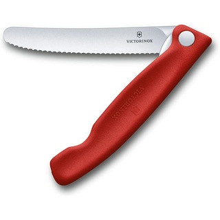 Victorinox Swiss Classic Gemüsemesser, Campingmesser, Picknick, Scharfe Klinge, Wellenschliff, 11 cm, Robuster Kunststoffgriff, Rostfreier Stahl, rot