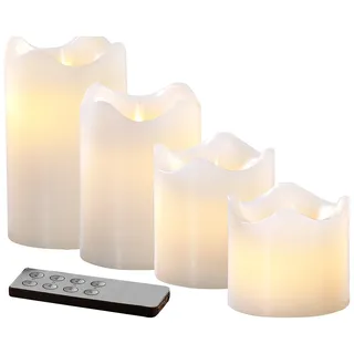 Britesta Elektrische Kerzen: 4 Echtwachskerzen mit beweglicher LED-Flamme, Abgestuft, weiß (LED Kerze mit beweglicher Flamme, Kerzen elektrisch mit, 4er Set)