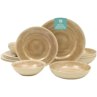 Gibson Home Casper Court 16 Stück Melamin Geschirrset – beige reaktive Glasur Blick Teller und Schalen, Geschirr für 4 – Topregal Geschirrspüler Alltagsservice