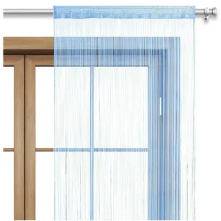 Wometo Fadenvorhang Türvorhang Fäden 90x245 blau hellblau - Stangendurchzug oekoTex kürzbar waschbar Uni einfarbig in vielen bunten Farben