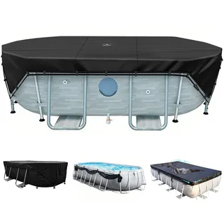 SIHAIAN Poolabdeckung Rechteckig 549x274 cm, 500D Pool Abdeckplane mit 4-Ecken-Verriegelung & 4 Befestigungsgurten, für rechteckige & ovale Aufstellpools, verhindert Wasseransammlungen