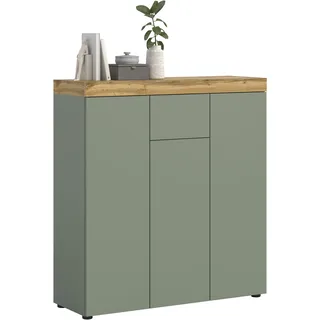 OTTO home Highboard OTTO HOME "MAMBO, TOPSELLER, Breite 105cm, 3 Türen, 1 Schubkasten, 9 Fächer", smoke grün, wotan eiche nachbildung, B:105cm H:115cm T:37cm, Sideboards, Highboard, Kommode, Sideboard, Wohnzimmer, Schlafzimmer