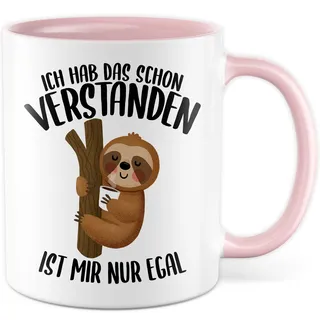 Tasse lustig Faultier Geschenk, Ich hab das schon verstanden - ist mir nur egal Geschenkidee Kaffeetasse mit Spruch lustig Kaffee-Becher Humor Faulpelz Witztasse (Weiß/Pink)