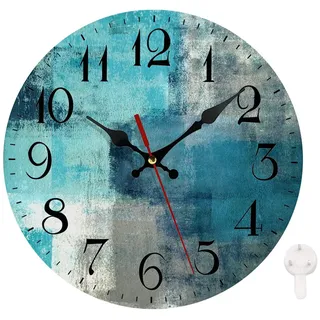 WWOOPLL Runde Wanduhr, leise, nicht tickende Uhr, 30 cm, türkis und grau, abstrakte Kunstmalerei, Heimdekoration für Wohnzimmer, Badezimmer, Schlafzimmer, Küche, Büro und Schule