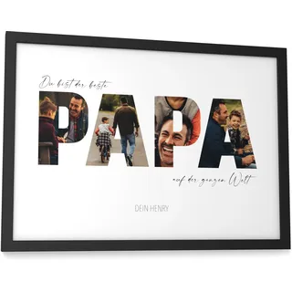Papierschmiede® Geschenk für Papa Bild mit Fotos - A4 im Bilderrahmen - Personalisiertes Vatertagsgeschenk - Bester Papa Poster personalisierbar Geburtstag Vatertag Weihnachten