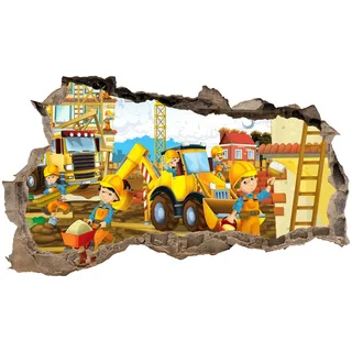 3D Wandtattoo Mauerloch Wandsticker Wandaufkleber Durchbruch Kinder selbstklebend H 60 x B 100 Schlafzimmer Kinderzimmer (WL48 Baustelle)