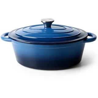 Ovaler Dutch Oven zum Brotbacken, 4,5 Quart Antihaft-Emaillierter Gusseisen-Dutch Oven Topf mit Deckel, ofenfest, ovale Kasserolle mit Deckel bis 260 °C zum Backen, Schmoren, Eintöpfe, Braten (blau)
