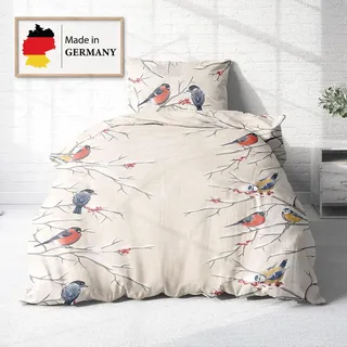 Träumschön Biber Bettwäsche Set 2tlg 135x200 cm + 80x80 cm – Flauschige Flanell Bettwäsche Weihnachten – Weiche Winterbettwäsche mit Vögel Motiv - Atmungsaktiv, Warm & Hautfreundlich - 100% Baumwolle