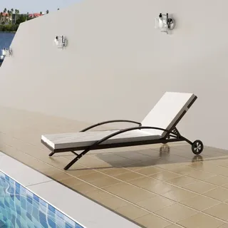 Sonnenliege Mit Polster & Rollen Poly Rattan Braun
