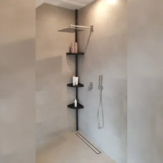 KS Handel 24 Badregal Teleskopregal 3 Böden Schwarz 70-250 cm lang Eckregal Duschablage Duschregal