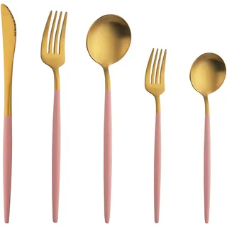 Buyer Star Matte Besteck Set, 30 Stück Edelstahl Besteck Set Gold Matt für Haus Küche Restaurant Parteien, Essbesteck Set Mit Gabeln Löffeln Messern Spülmaschinenfest - Rosa Gold