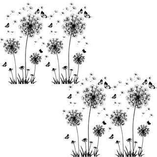 4Pusteblumen Schwarz Wandtattoo Set für Wanddeko,XXL Groß Löwenzahn Blumen Wandsticker Wandaufkleber Kleben Aufkleber Wandbilder für Wohnzimmer Schlafzimmer Vorraum Flur Fenster 165X130cm