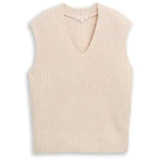 TOM TAILOR Damen Pullunder mit V-Ausschnitt, beige, Meliert, Gr. S