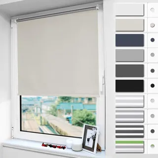 Magiea Verdunklungsrollo ohne & mit Bohren Klemmfix, Creme B90 x H230 cm (Stoffbreite 90cm) Klemmrollo Thermorollo Innenrollo für Sonnen-und Sichtschutz Rollos für Fenster & Tür