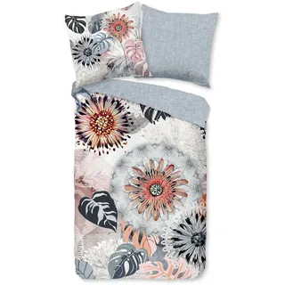 Muller Textil Ralvira Blumen/Blätter/Mandala Baumwolle Grau 135 x 200 cm + 2 x 80 x 80 cm