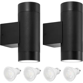 LUTEC 2 Stück Wandleuchte Aussen GU10, Wasserdichte Up and Down Leuchten Aussen, Aluminium Aussenleuchte Außenlampe Wand, Wandlampe für Eingang Terrasse, mit Glühbirne