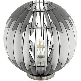 EGLO Tischlampe Cossano, 1 flammige Tischleuchte Vintage, Nachttischlampe aus Stahl und Holz, Wohnzimmerlampe in Nickel-Matt, Holz in grau und weiß, Lampe mit Schalter, E27 Fassung