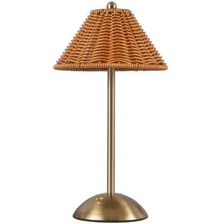 WLHBF Akku Tischlampe, Wiederaufladbare LED Schreibtischlampe, Dimmbar | 3 Lichtfarben, Boho Rattanlampe, Touch-Steuerung, Vintage Nachttischlampe für Schlafzimmer, Wohnzimmer, Büro