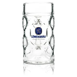 Löwenbräu Maßkrug Bierkrug 1L Konturglas Henkelglas Humpen Seidel Gläser - Transparent