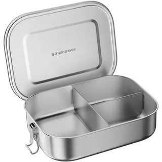 G.a HOMEFAVOR Edelstahl Brotdose Metall Lunchbox mit 3 Fächern 1400ml Auslaufsichere Bento Box Groß Sandwichbox Brotzeitdose mit Trennwand Vesperdose Brotbüchse