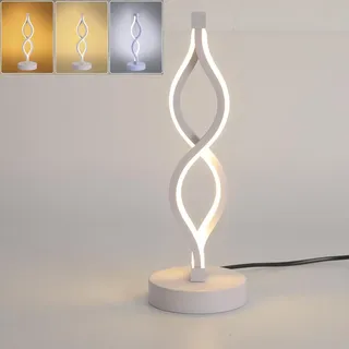 Mengjay Tischlampe Dimmbar Nachttischlampe, Led Wohnzimmer Tischleuchte 6W Modern Spiral Design, Warmweiß Kaltweiss 3 Farbmodi, für Schlafzimmer, Büro, Wohnzimmer (Weiß)