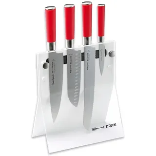 F. DICK Red Spirit Messerblock 4Knives (4-teilig, Officemesser Santoku Küchenmesser Brotmesser, Messer-Set, X55CrMo14 Stahl, 56° HRC) 8177200-05, Weiß, 81772000-05